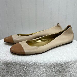 J Crew Beige Colorblock Cap toe Italian Leather Flats - Size 9